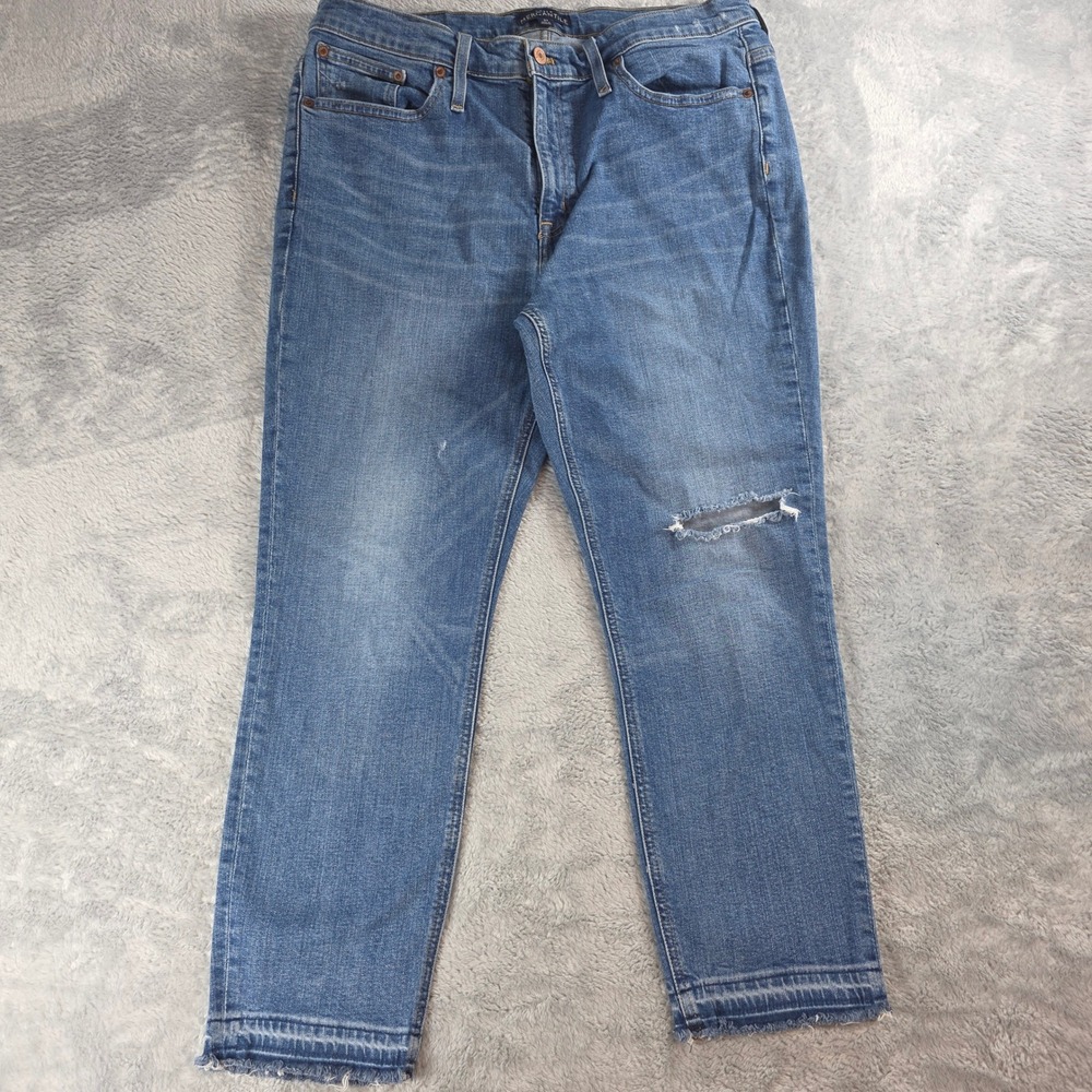 J.Crew Mercantile Women 31 Blue Jeans Boyfriend Distressed Raw Hem